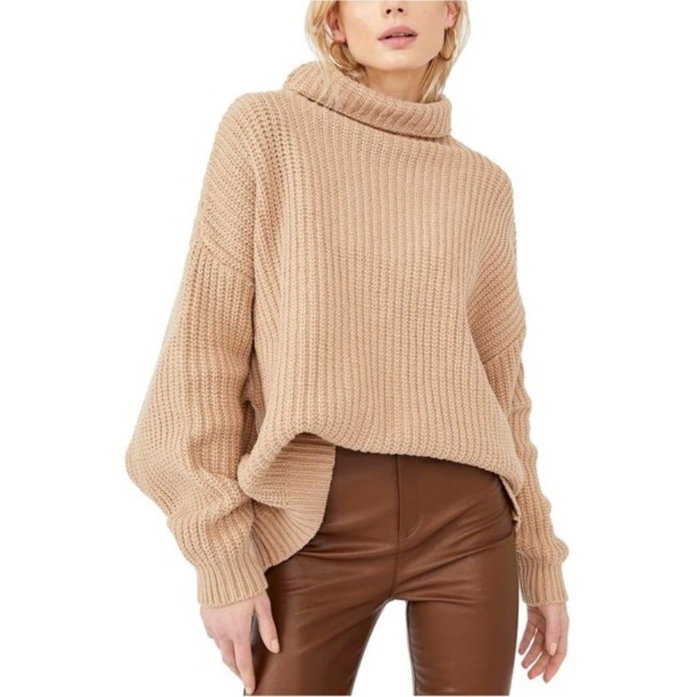 Free People Swim Too Deep Turtleneck Sweater Gilded Beige S